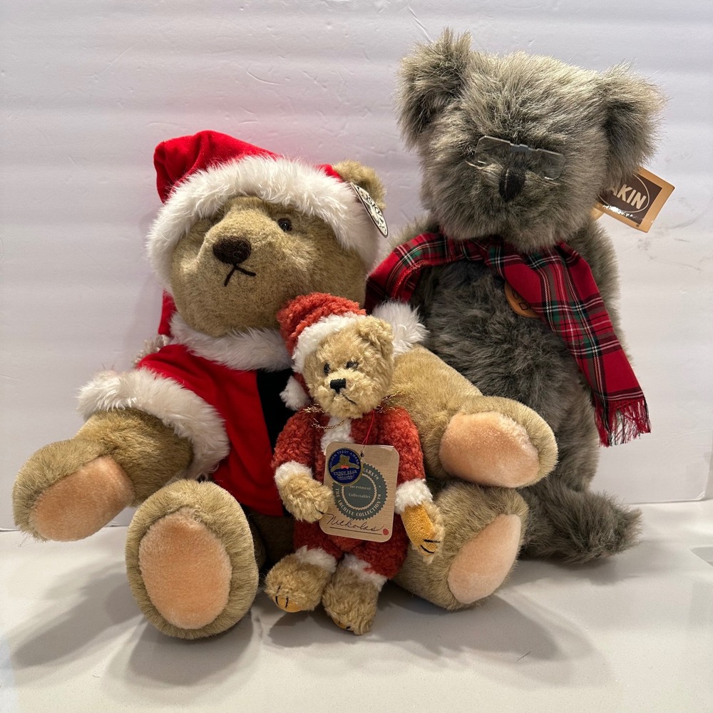 Vintage Plush Bear Lot Gund Bialosky Santa Boyds Dakin Elegante Tags CHRIAS